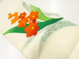 アンティーク　手織り真綿紬花模様織出し名古屋帯